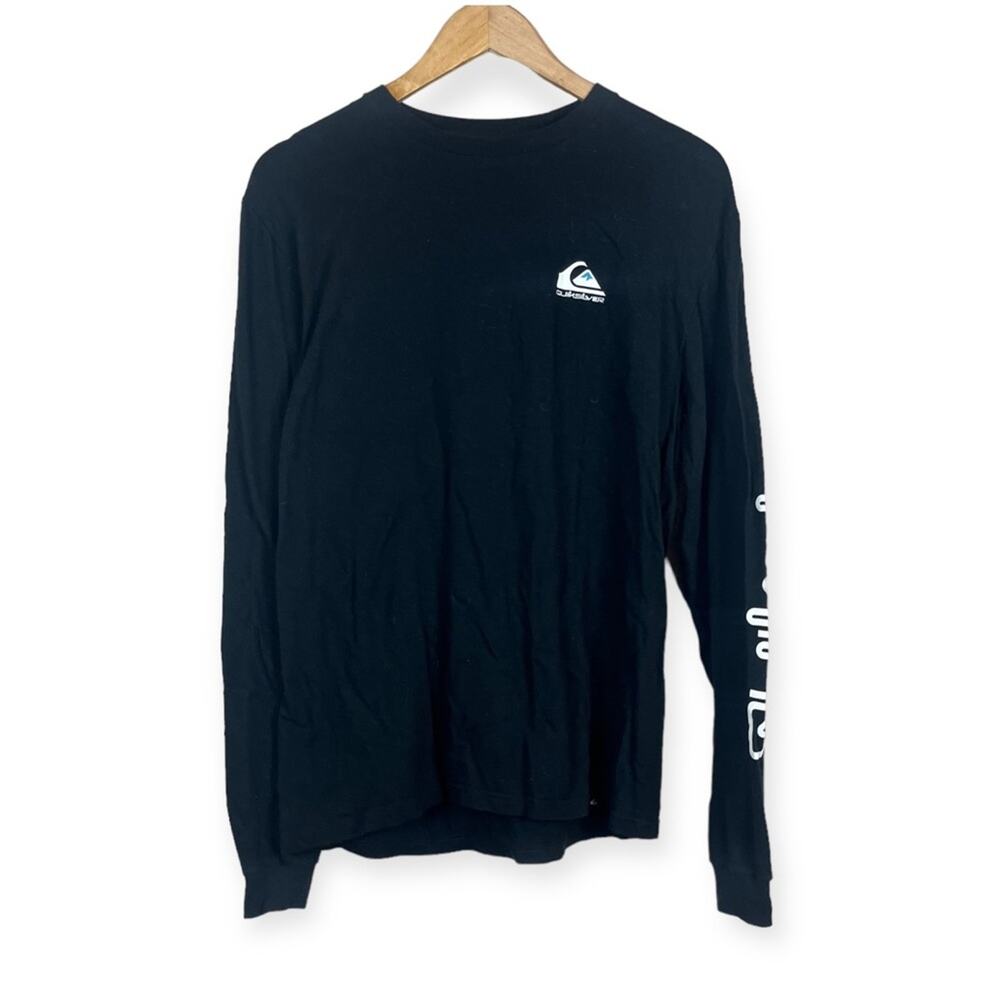 QUICKSILVER Mens Vintage Black Long Sleeve Logo Shirt MEDIUM Casual 90s
